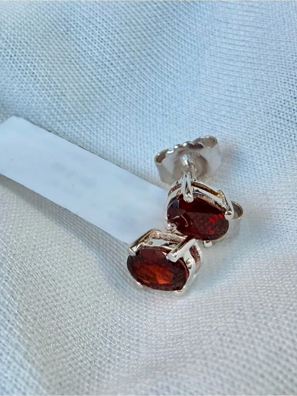 White Gold Rhodium/925 Sterling Silver Garnet Stud Earrings - Deep Red